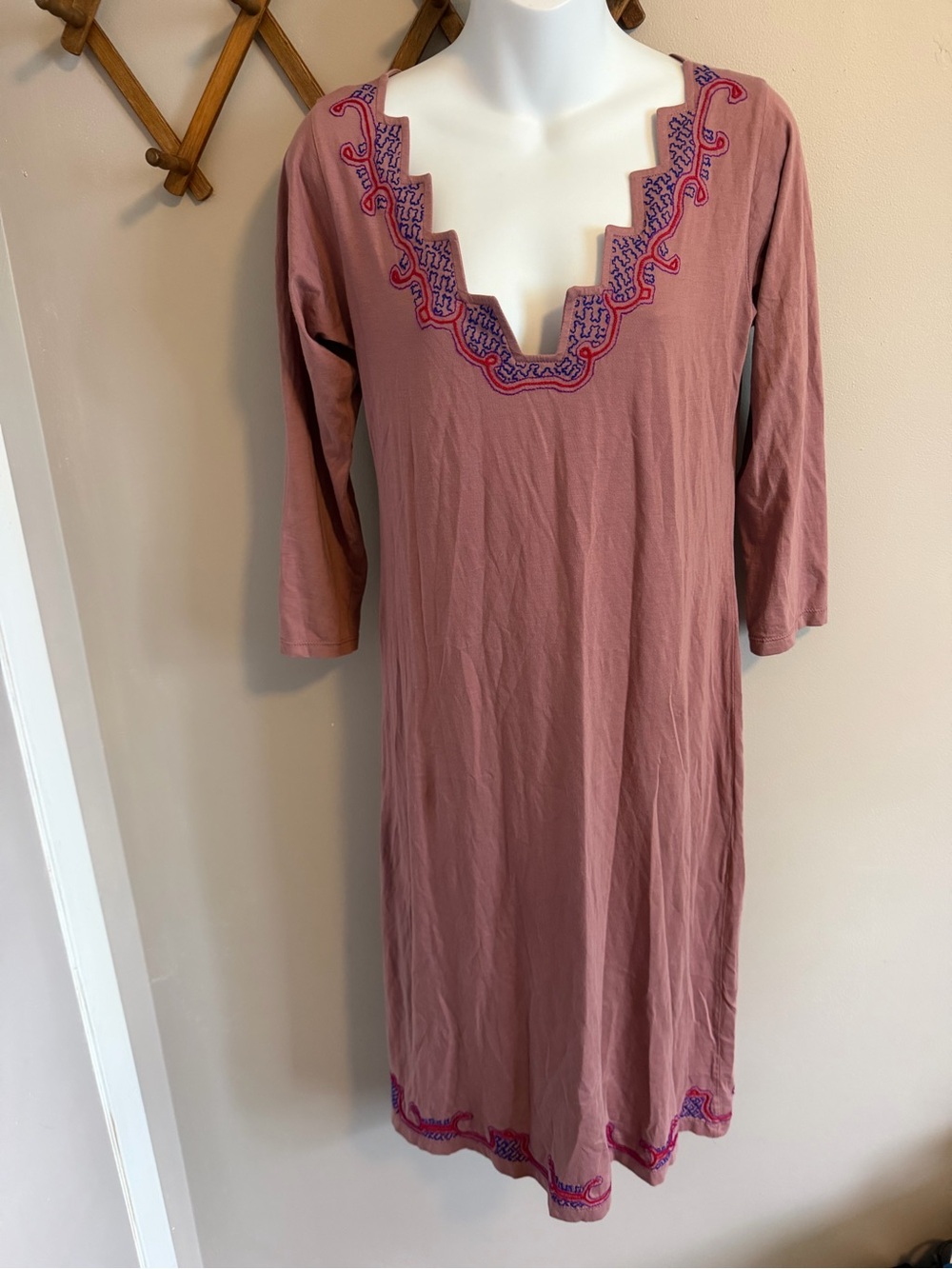 Nativa Mauve Organic Pima Cotton Embroidered Dress Medium